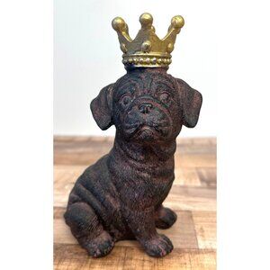 Royal-Inspired Pug Figurine With Gold Crown